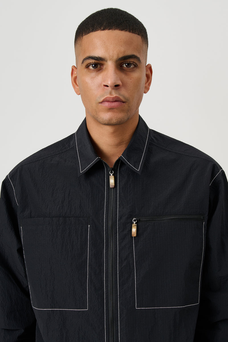 SOULLAND DERRY zip front shirt jacket Jacket/coat/vest Black