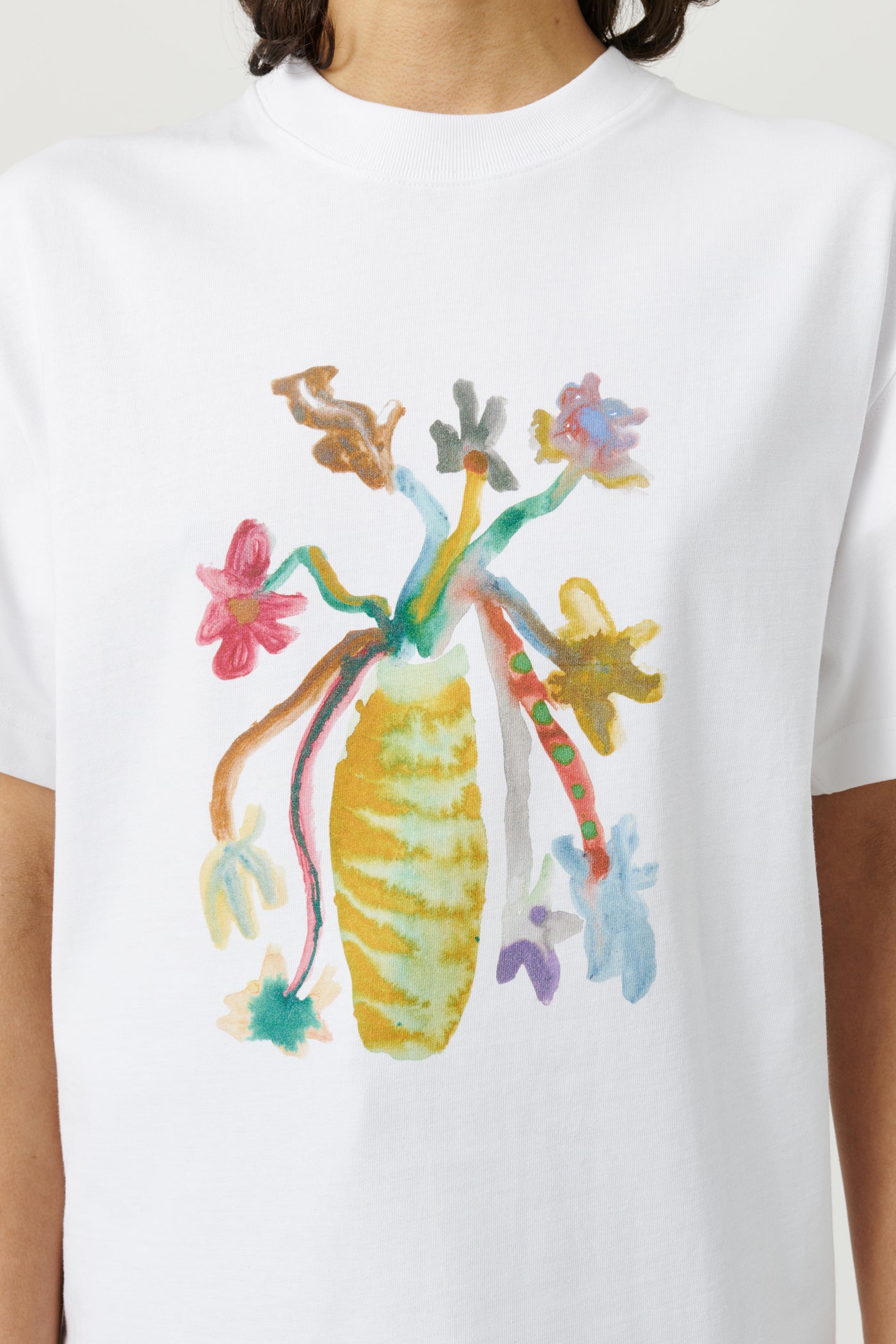 [ZEN SAI] LINE DRAWING FLOWER PRINT T SHIRT /追跡付 Unisex Cherry Blossom Graphic T-shirt - Japanese-inspired